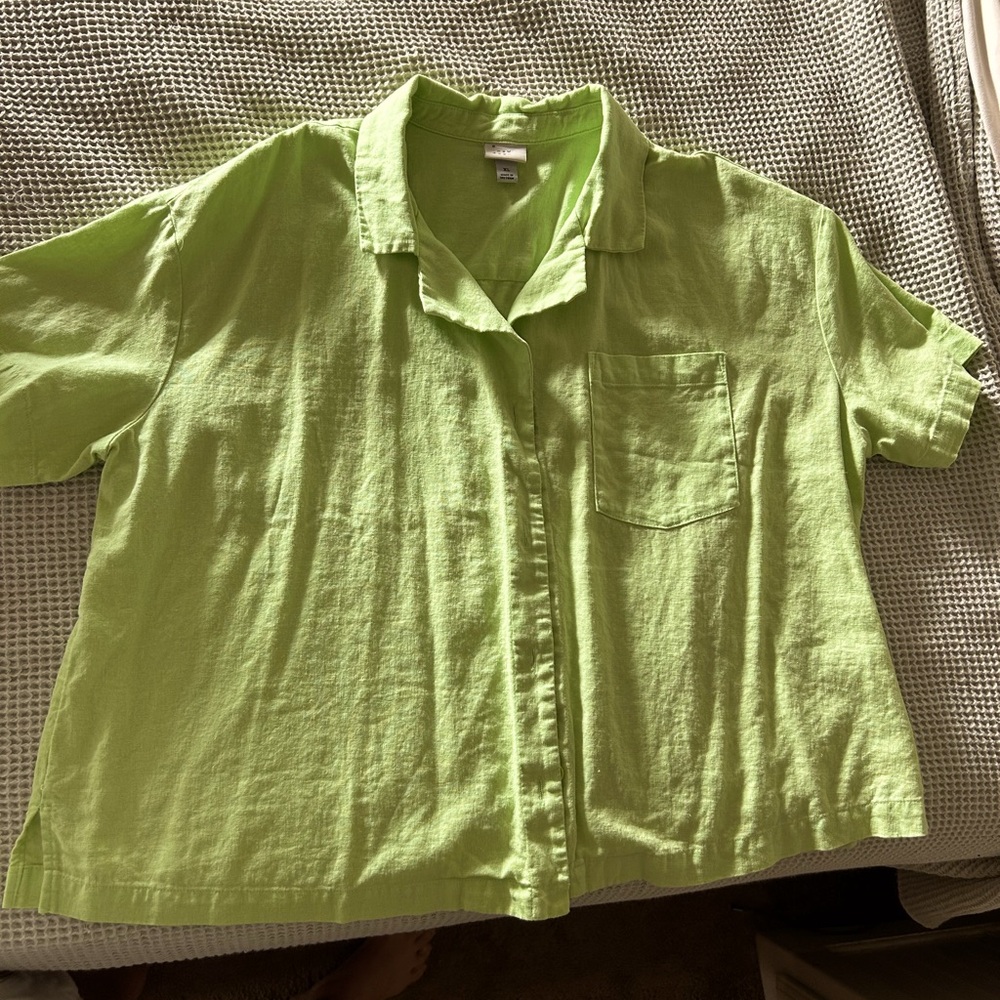 Cotton linen lime green shirt